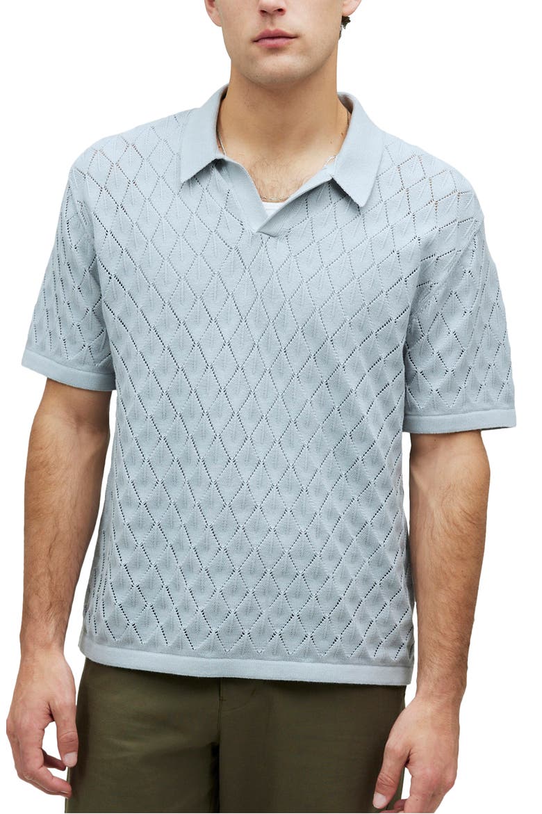 Diamond Stitch Johnny Collar Polo Sweater, Main, color, GLASSWARE BLUE