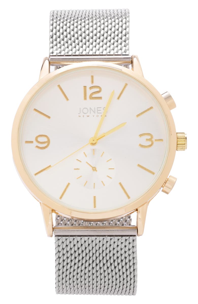 Jones New York Two-Tone Mesh Strap Watch & Bracelet Set, 42mm x 48mm, Alternate, color, Silver