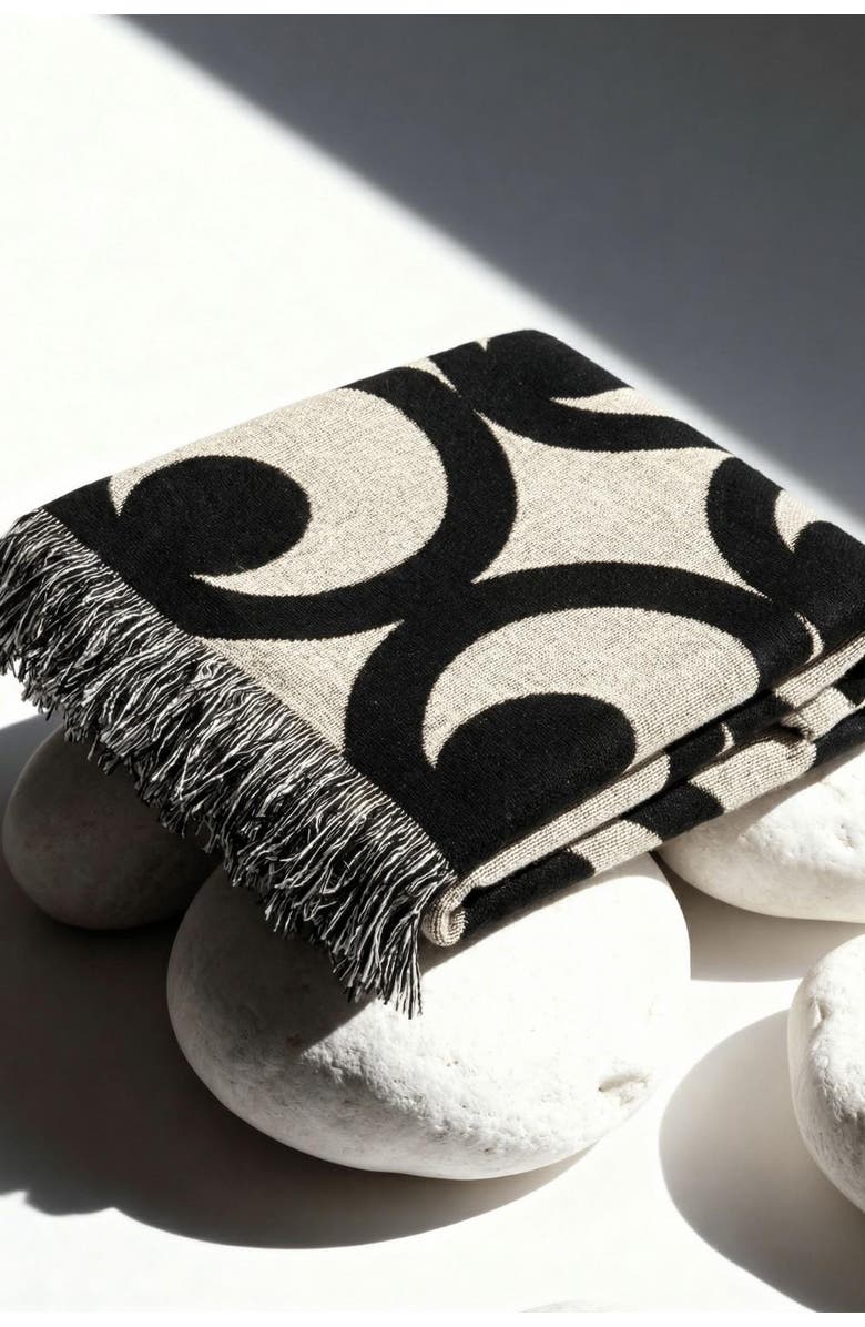 VILLA ABURI Mate Masie Cotton Knit Blanket, Alternate, color, Black And White