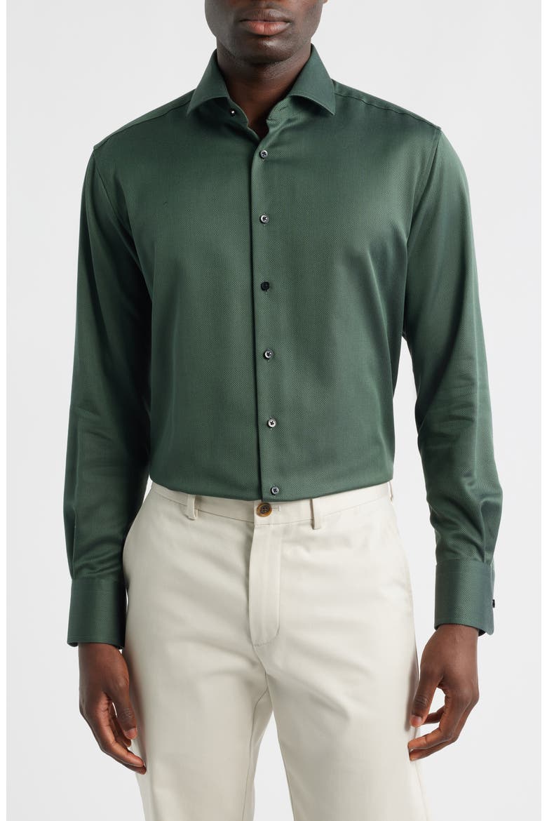 Modern Fit Solid Non-Iron Cotton Dobby Dress Shirt, Main, color, DARK GREEN