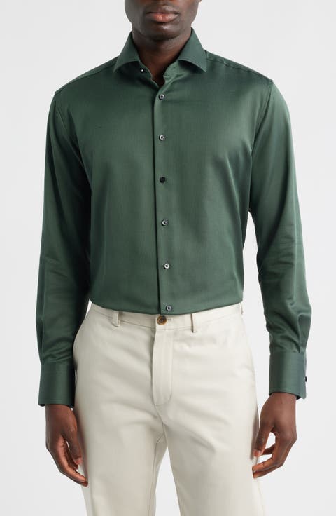 Modern Fit Solid Non-Iron Cotton Dobby Dress Shirt (Regular & Big)