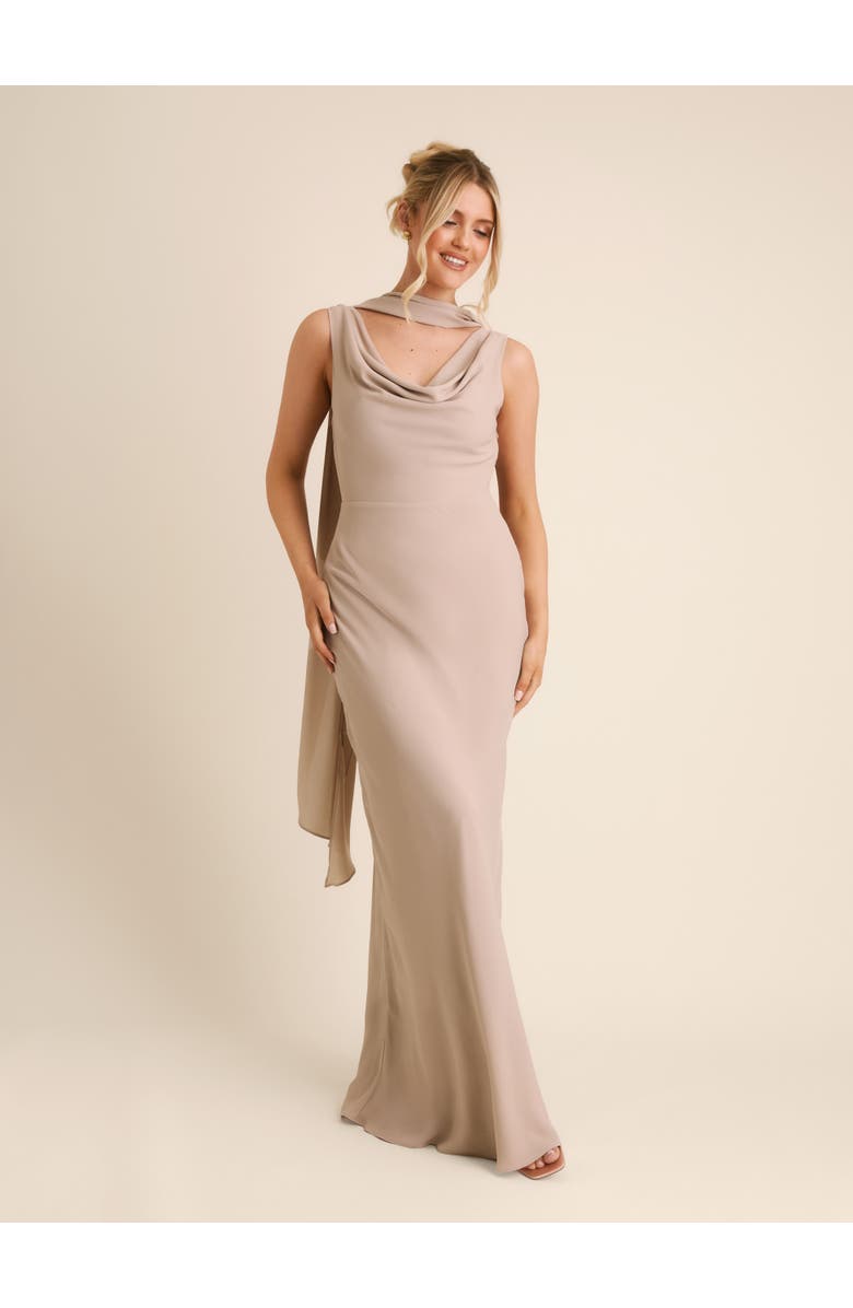 Six Stories Plunge Cowl Chiffon Bridesmaid Dress, Alternate, color, Truffle