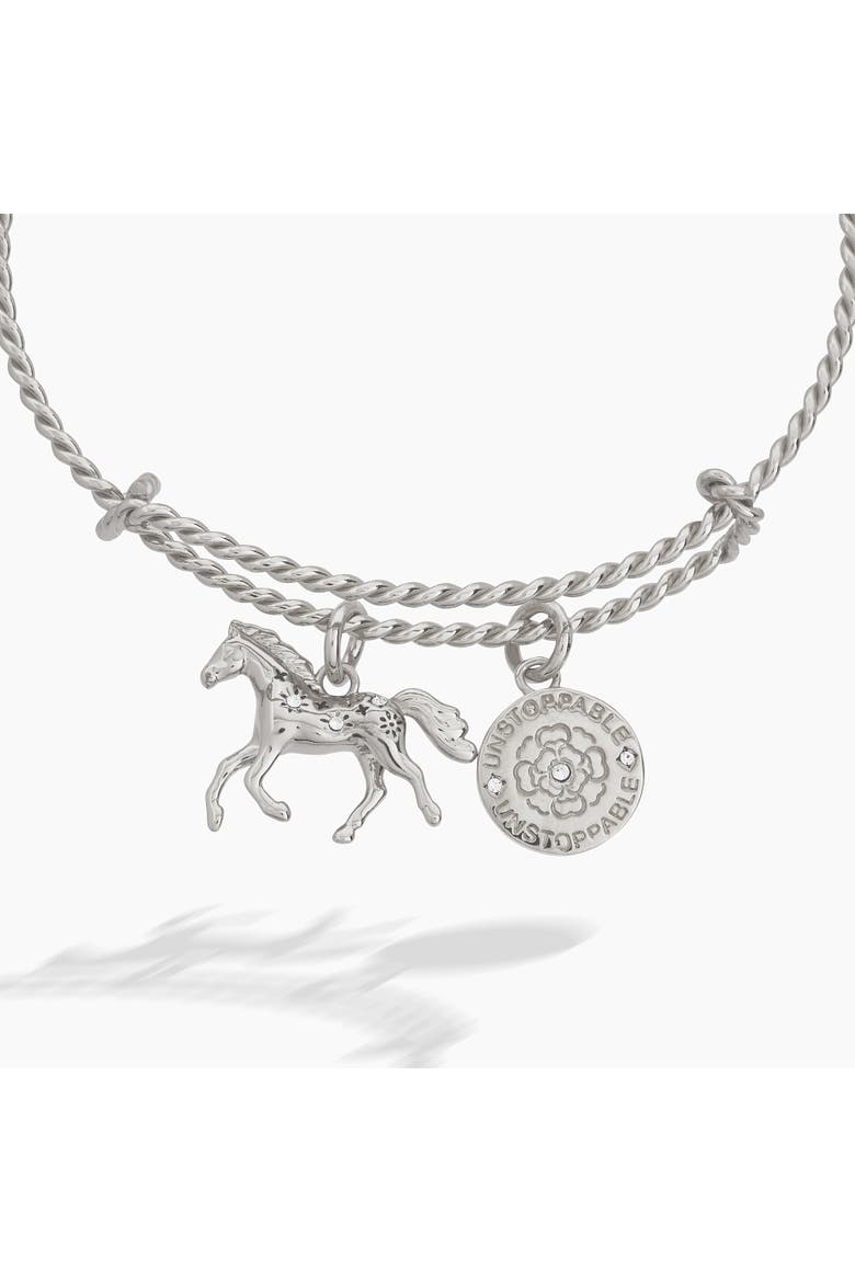 Horse Rope Textured Charm Bangle Bracelet, Alternate, color, Silver