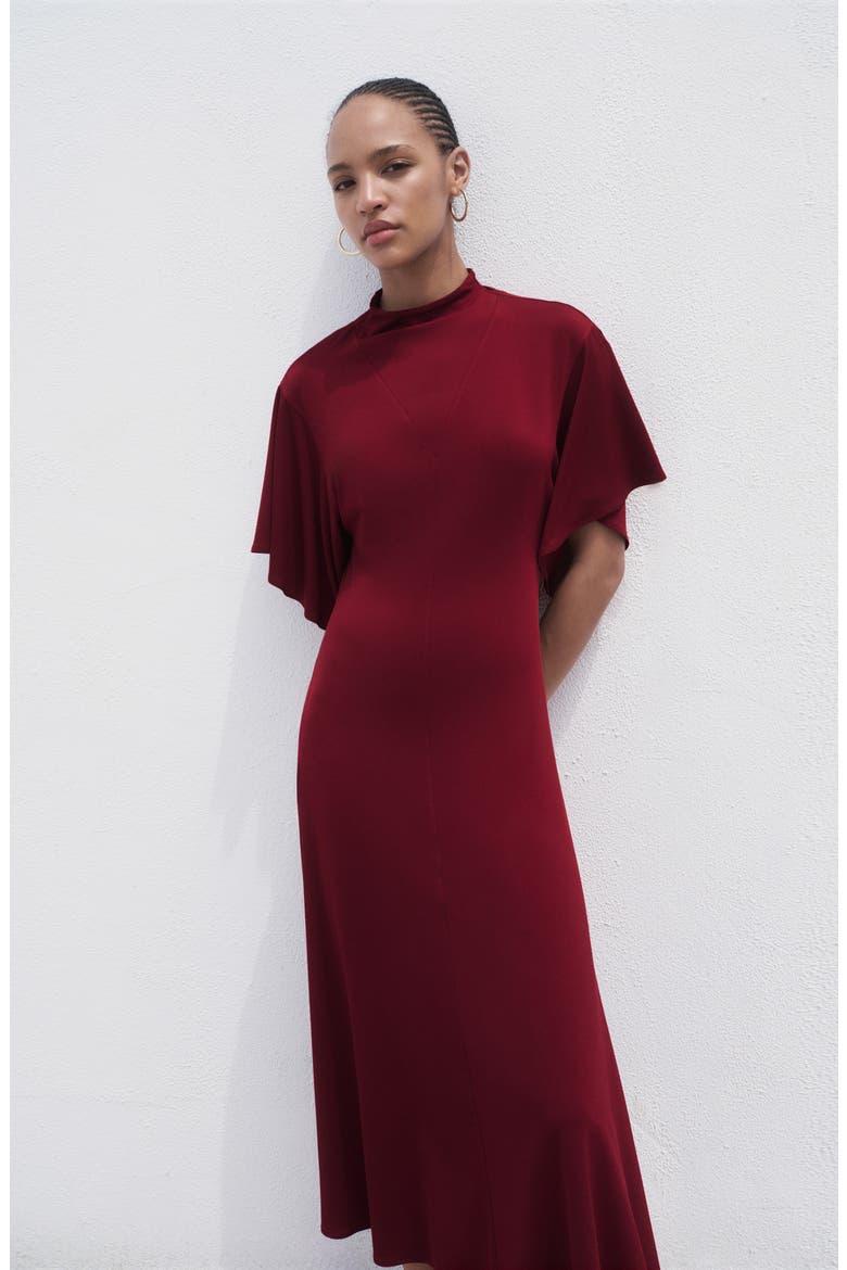 Bell Sleeve Midi Dress, Alternate, color, BURGUNDY