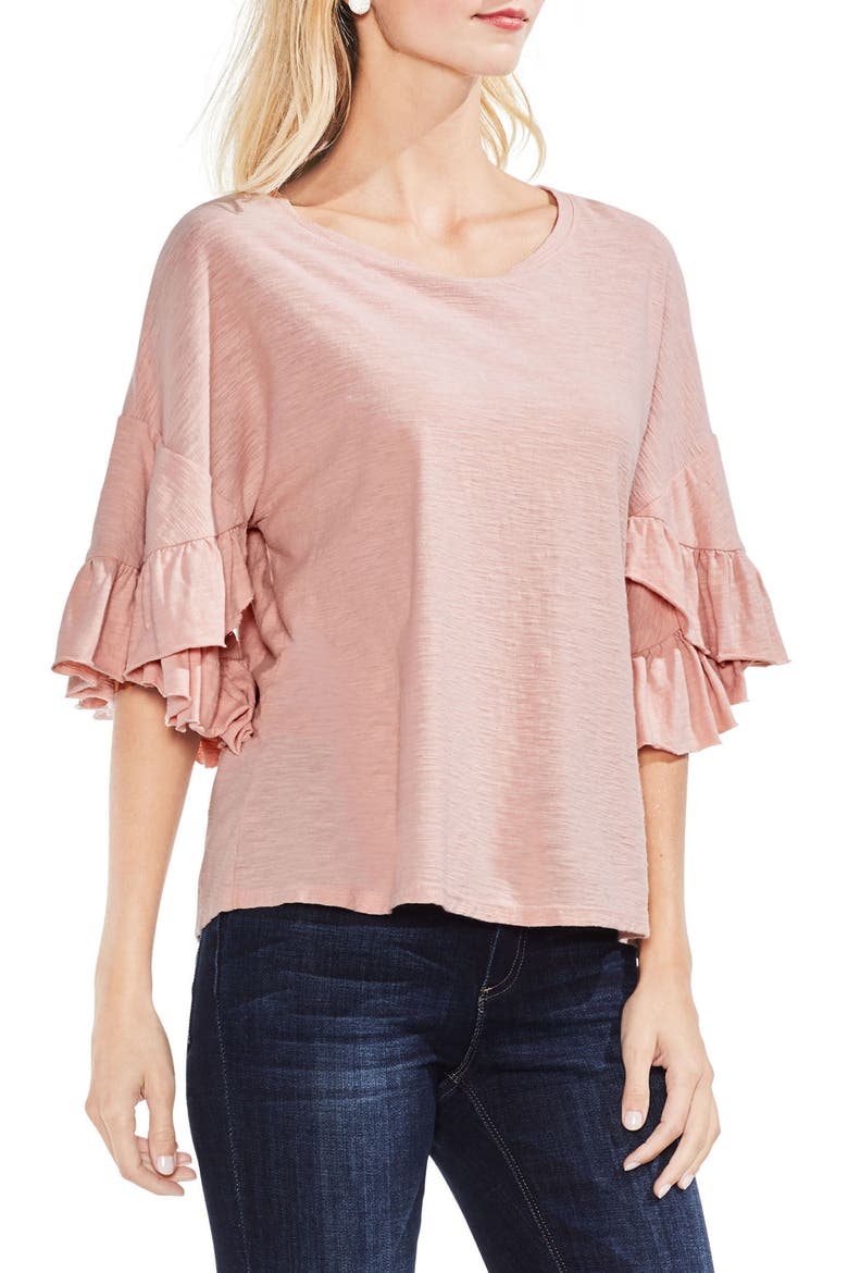 Tiered Ruffle Sleeve Top, Main, color, WILD ROSE