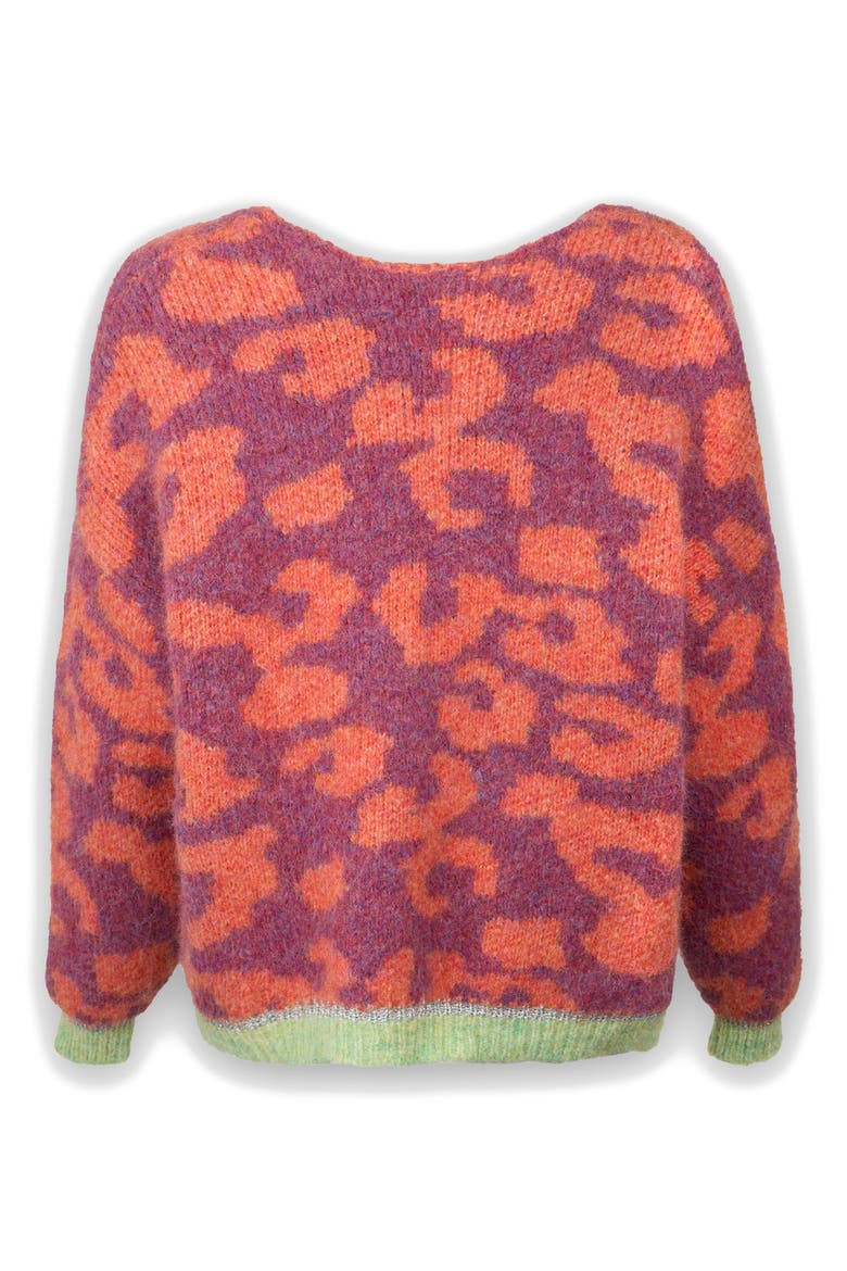 Fuzzy Knit Leopard Print Cardigan, Alternate, color, ORANGE