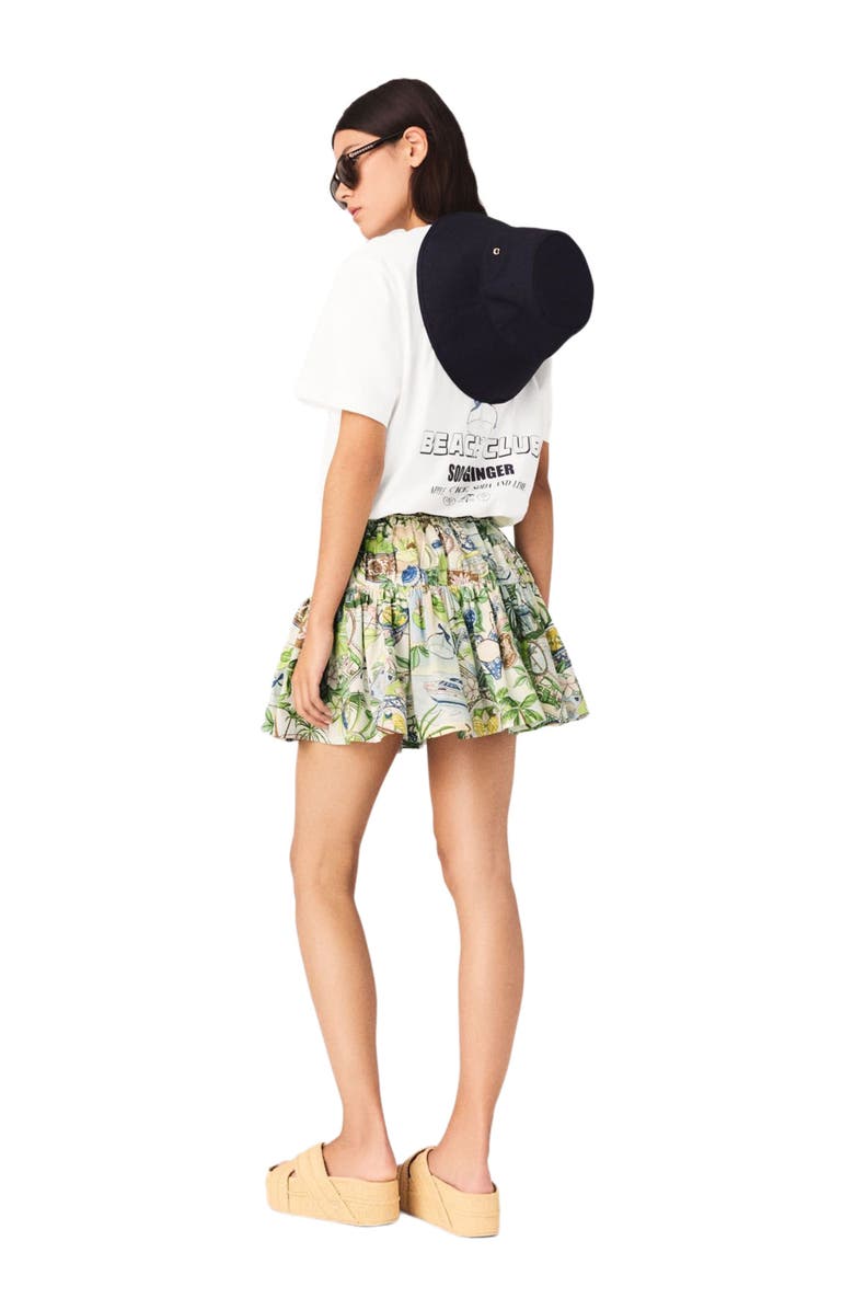 maje Printed ruffled skirt, Alternate, color, Postcard Print