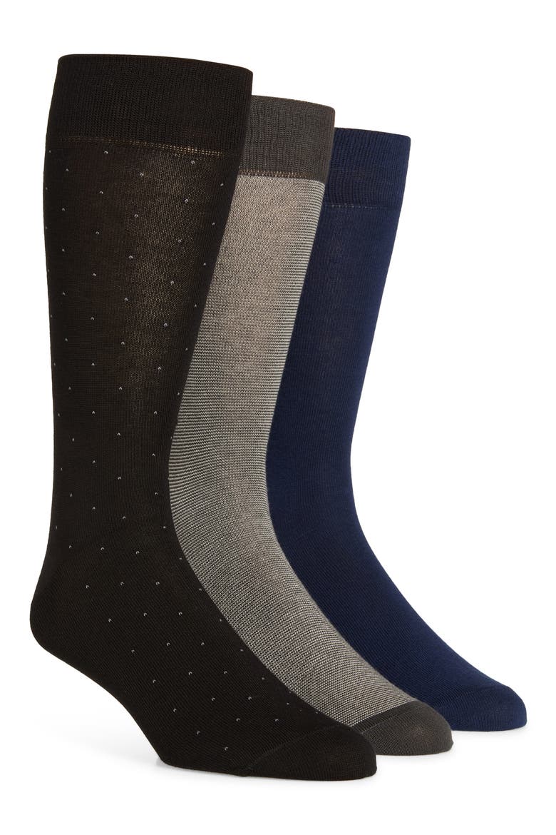 Assorted 3-Pack Cotton Blend Dress Socks, Main, color, BLACK