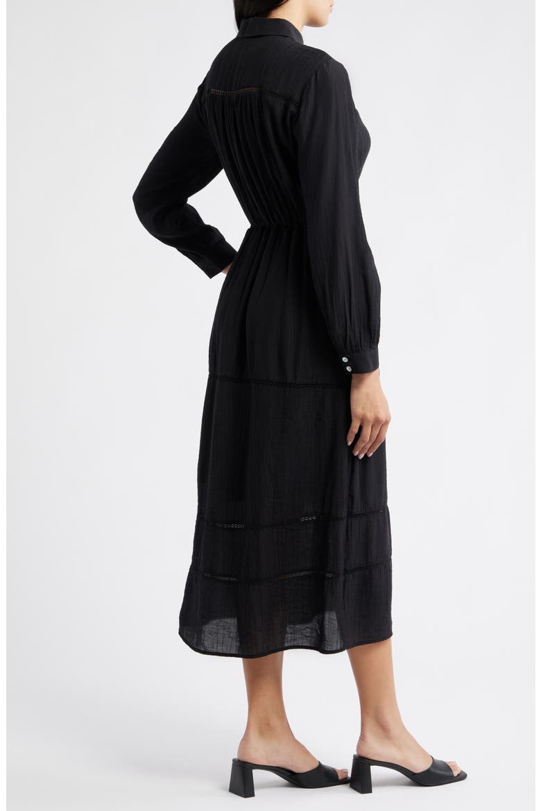 Ladder Stitch Long Sleeve Midi Shirtdress, Alternate, color, BLACK