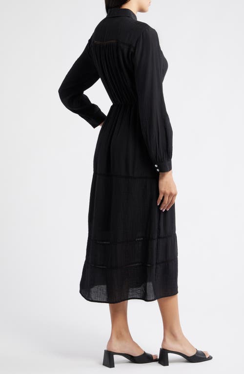 Cloth & Stone Ladder Stitch Long Sleeve Midi Shirtdress In Black