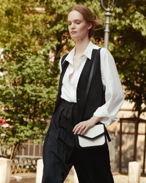 Modher Maya Crossbody Bag In Vegetable Calfskin Leather And Canvas In Multi