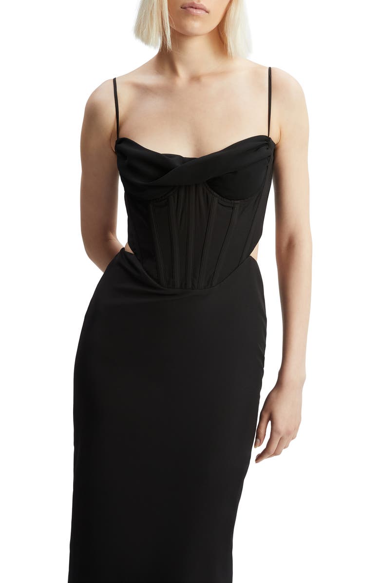 Bardot Martini Corset Cutout Midi Dress, Alternate, color,