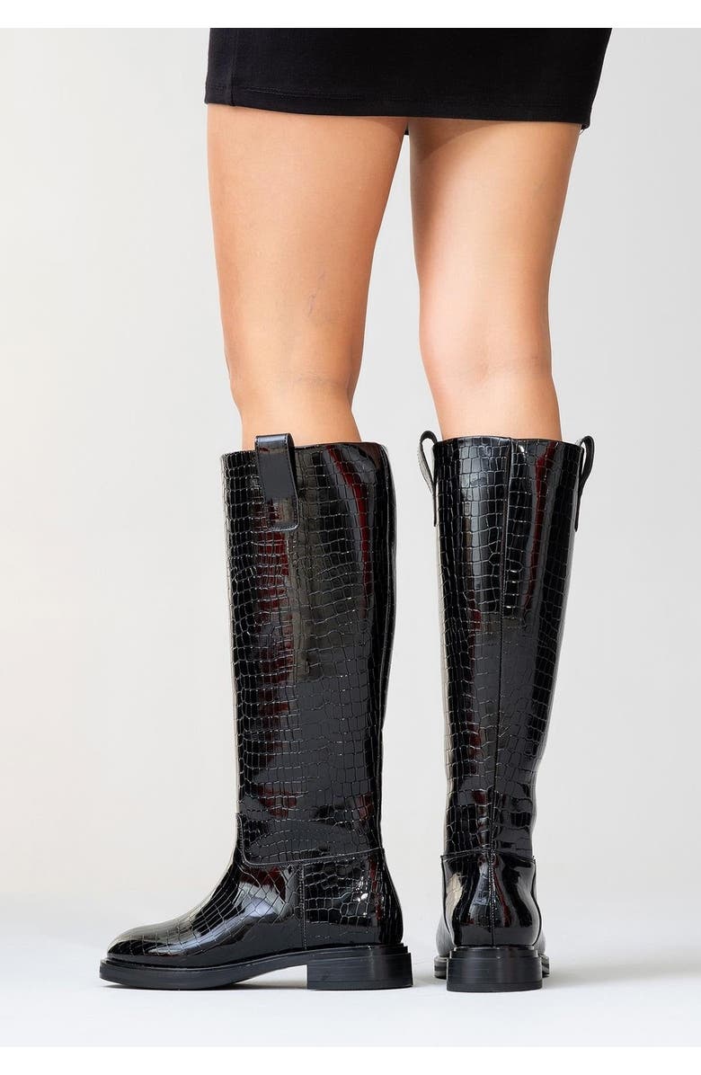 Prologue Shoes Alaska Pattern Knee High Boot, Alternate, color, Black Pattern Faux Leather