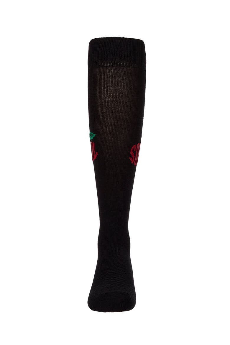 Ribbed School Apple Embroidered Knee Sock, Alternate, color, Black