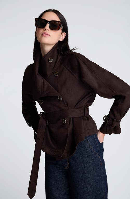 Kenneth Cole Faux Suede Cropped Belted Trench Jacket In Brown