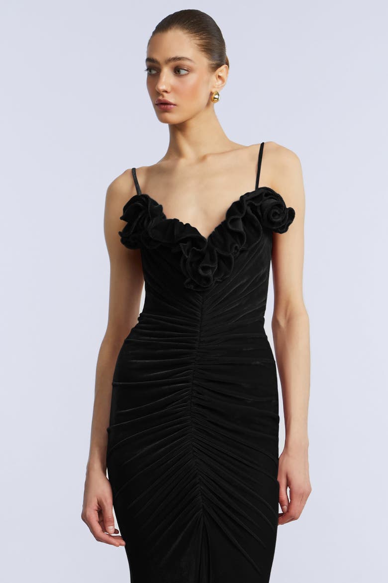 Ruffle Velvet Gown, Alternate, color, Black