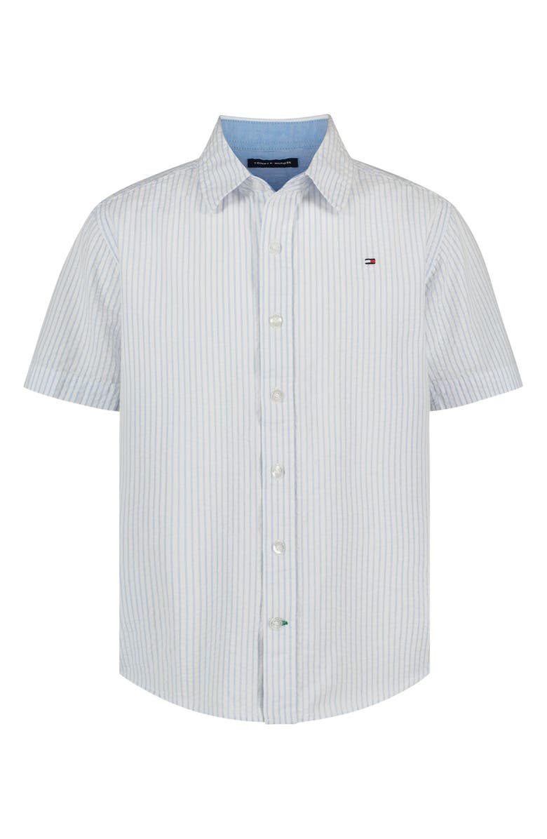 Tommy Hilfiger Kids' Seersucker Short Sleeve Button-Up Shirt, Main, color, 