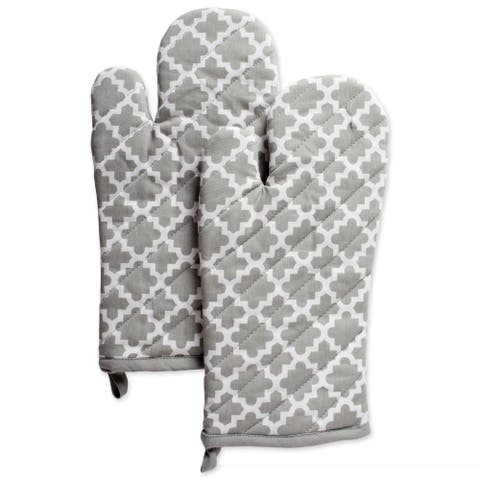Gray Lattice Oven Mitt Set/2