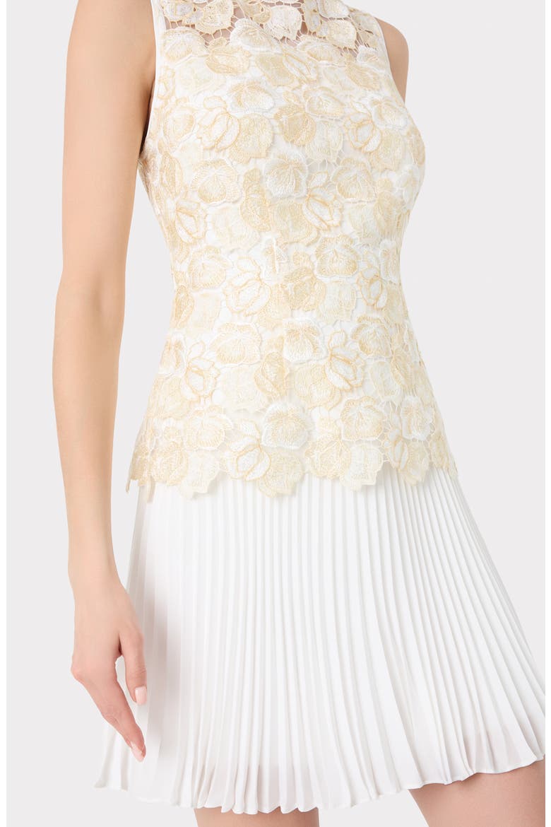 Maggie Embroidered Pleated Sleeveless Minidress, Alternate, color, ECRU