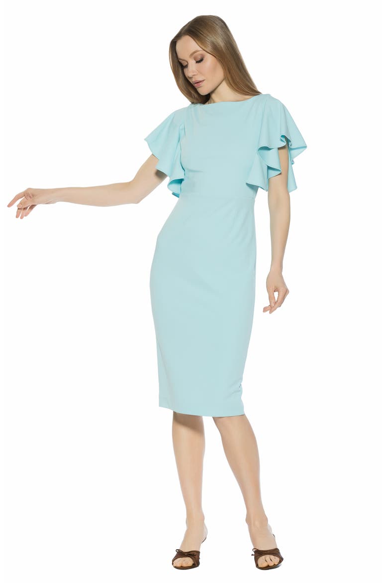 Sherri Boatneck Ruffle Sleeve Midi Dress, Alternate, color, ICE BLUE