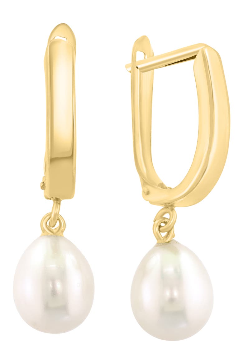 14K Gold Freshwater Pearl Hoop Earrings, Alternate, color, WHITE