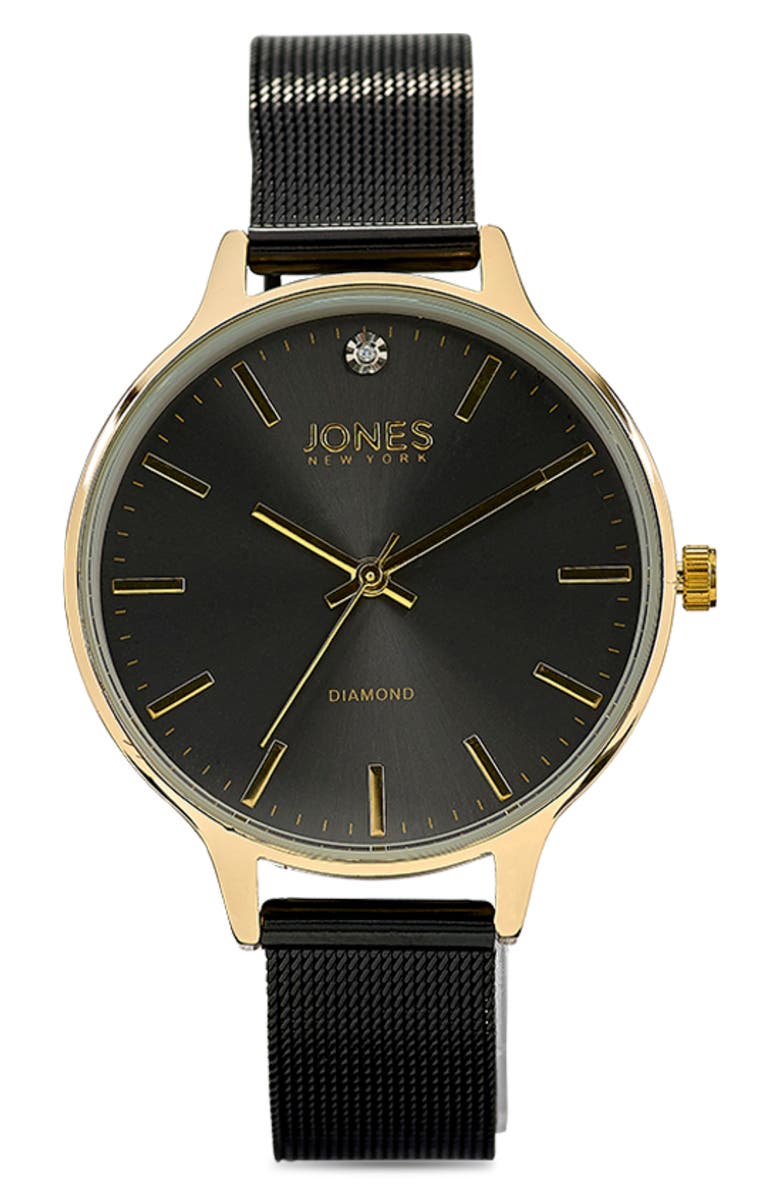 Jones New York Diamond Mesh Strap Watch, 36mm, Main, color, Black