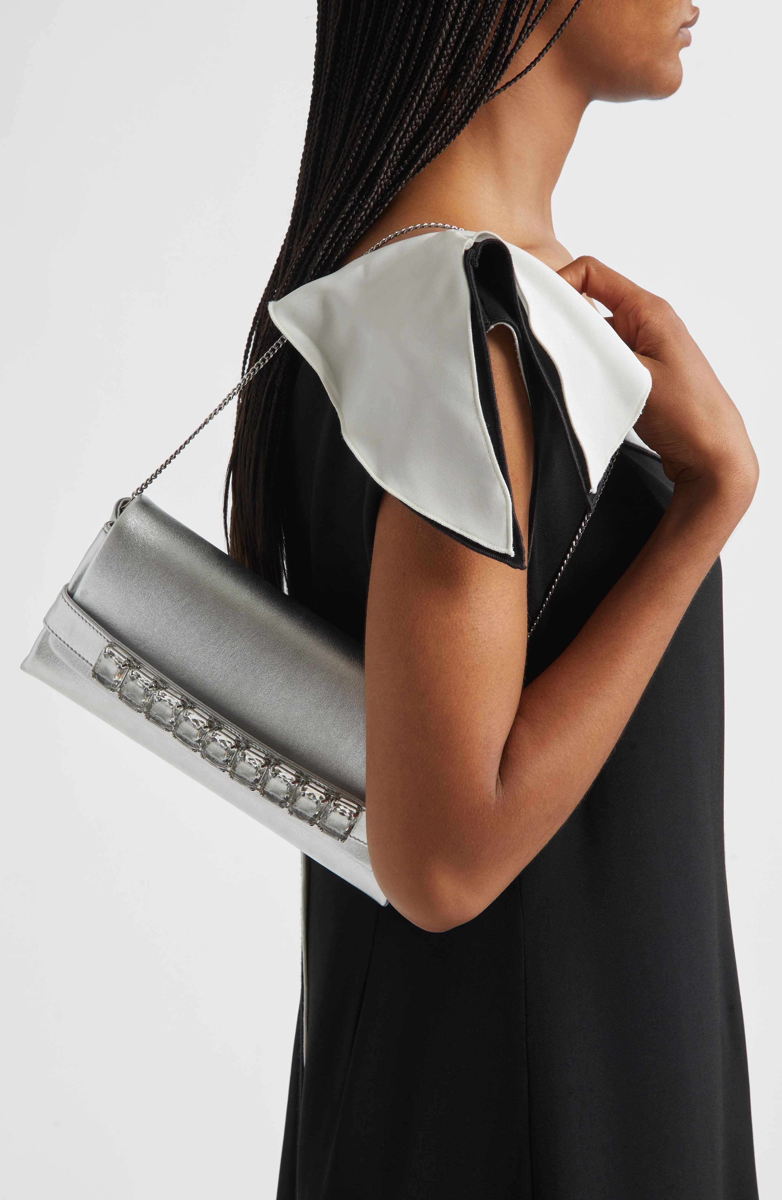 Jimmy Choo Kya Crystal Embellished Metallic Leather Clutch, Alternate, color, 