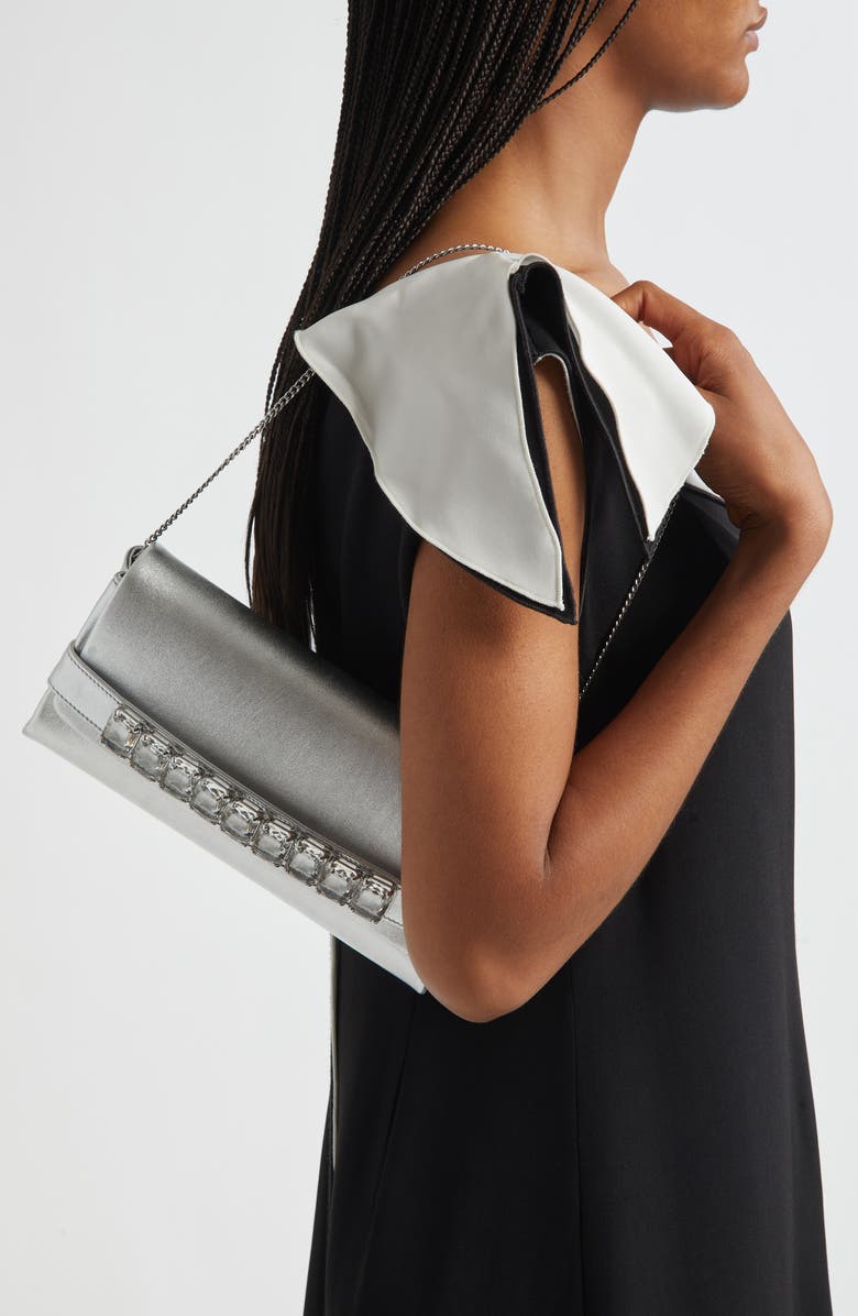 Jimmy Choo Kya Crystal Embellished Metallic Leather Clutch, Alternate, color,