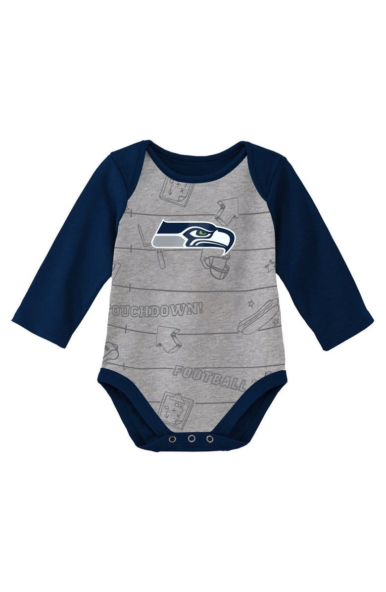 Outerstuff Newborn & Infant College Navy/Heathered Gray Seattle Seahawks Born To Win Two-Pack Long Sleeve Bodysuit Set, Alternate, color, Navy