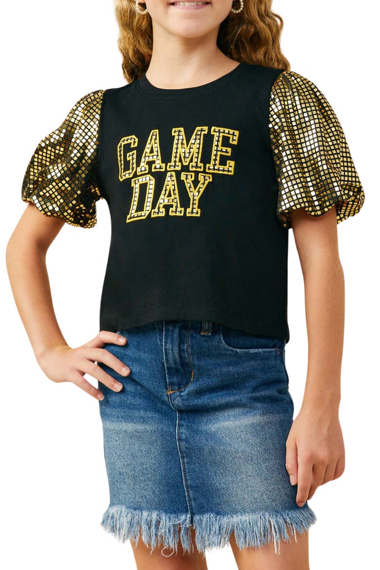 Kids' Game Day Sequined Sleeve T-Shirt, Main, color, BLACK