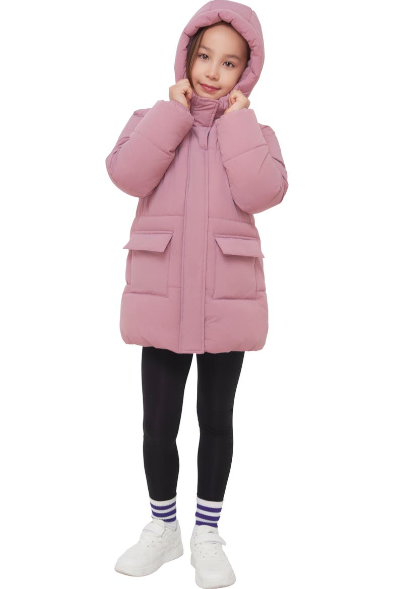 Kids' Madison Longline Hooded Puffer Jacket, Alternate, color, Rose pink