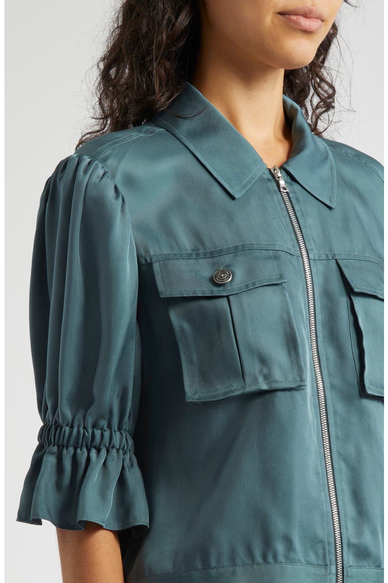 Holly Ruffle Sleeve Jacket, Alternate, color, GREEN ONYX