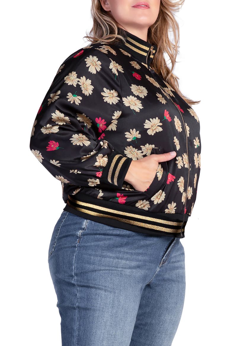 Naos Floral Satin Bomber Jacket, Alternate, color, BLACK SPARKLER