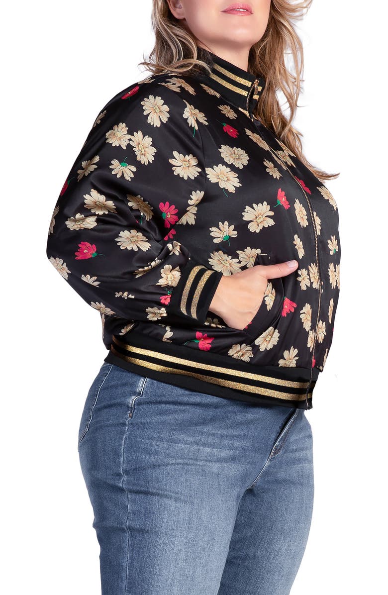 Standards & Practices Naos Floral Satin Bomber Jacket, Alternate, color, Black Sparkler