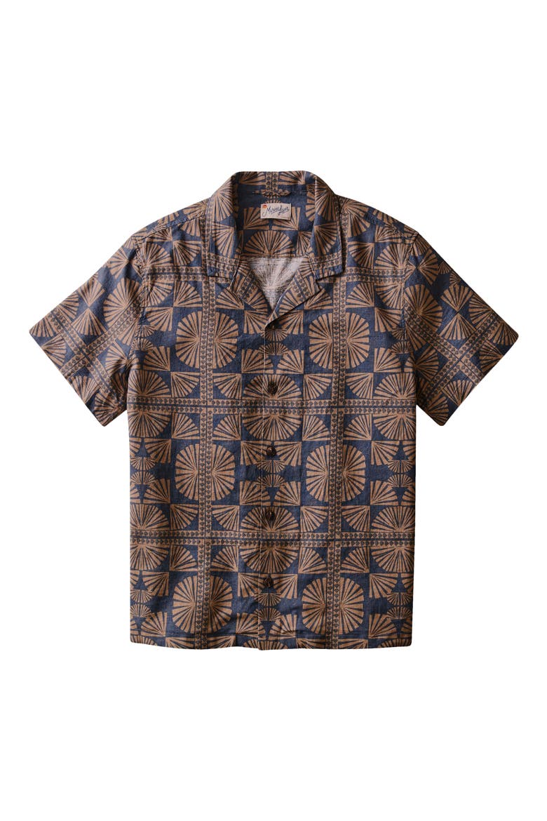 Pablo Geo Print Linen Blend Resort Shirt, Alternate, color, BROWN/ NAVY GEO FAN PRINT