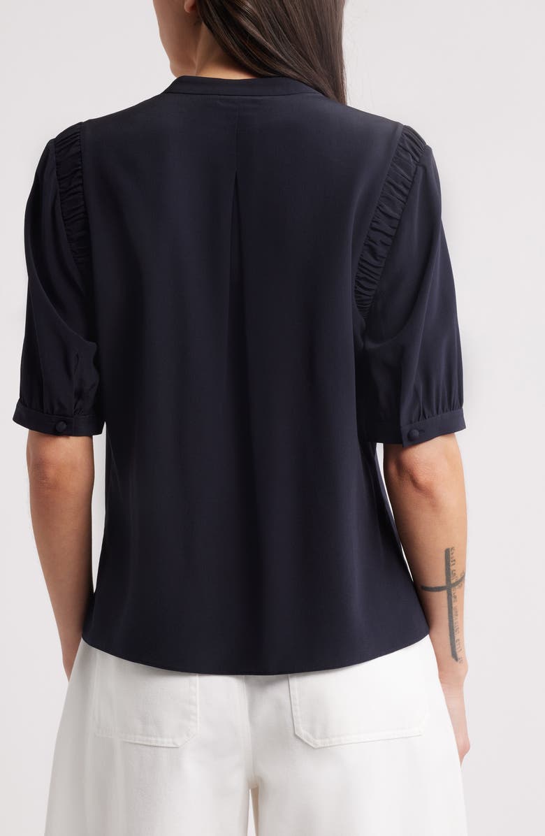 FRAME The Silk Gathered Short Sleeve Button-Up Shirt, Alternate, color, Navy