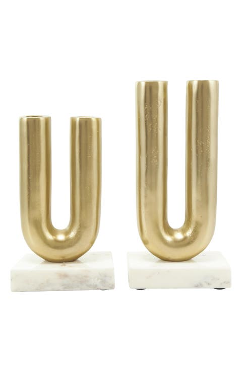 Set of 2 Aluminum Metal Candleholders