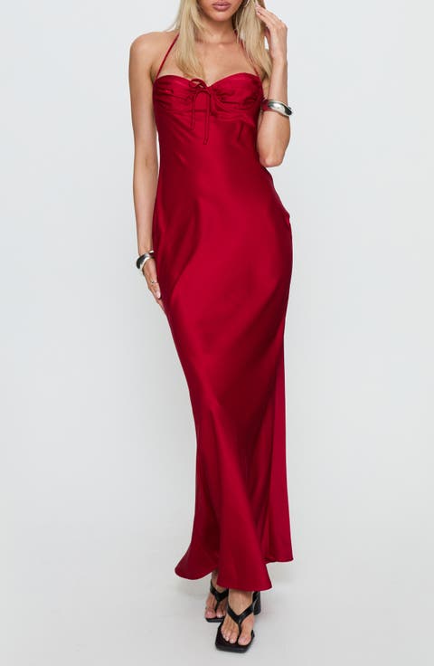 Costella Halter Satin Maxi Dress