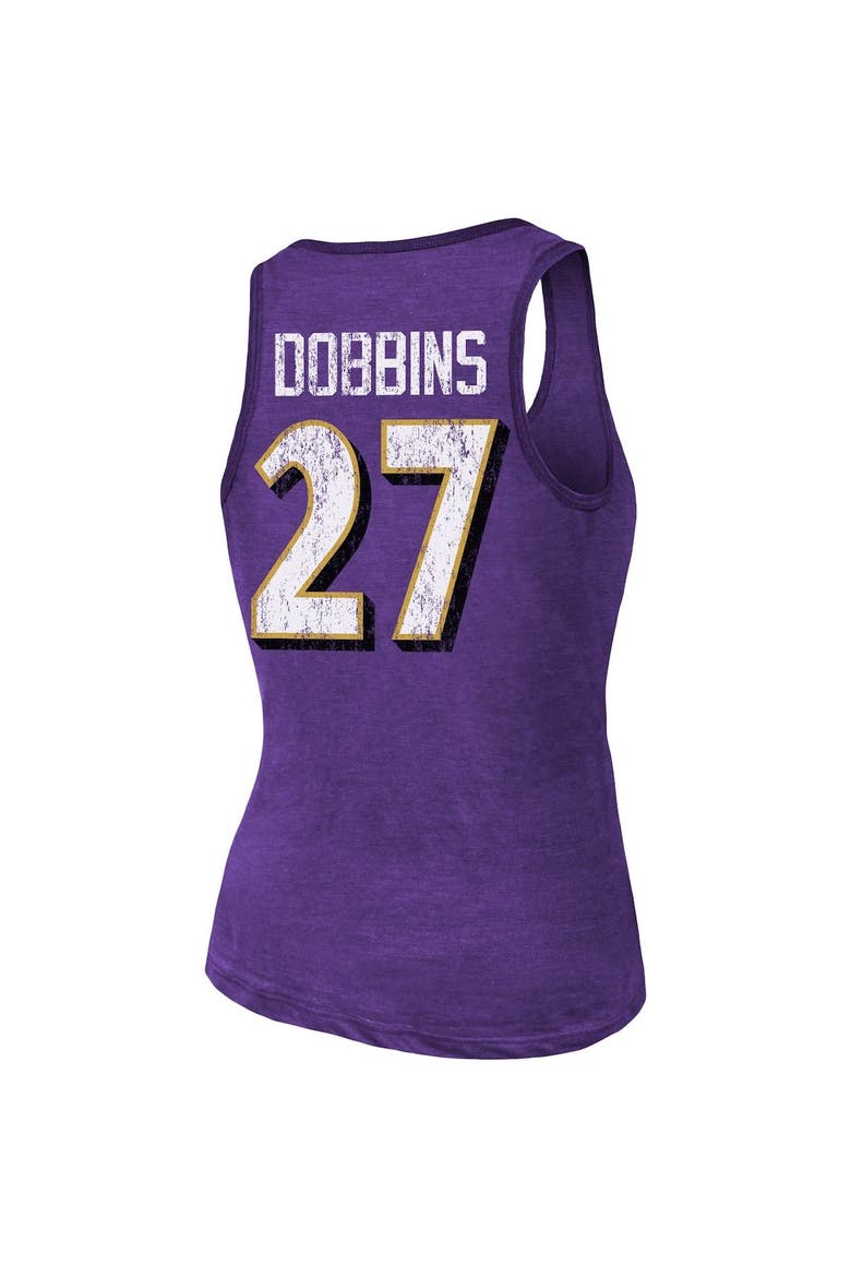Women's Majestic Threads J.K. Dobbins Heathered Purple Baltimore Ravens Name & Number Tri-Blend Tank Top, Alternate, color, Purple