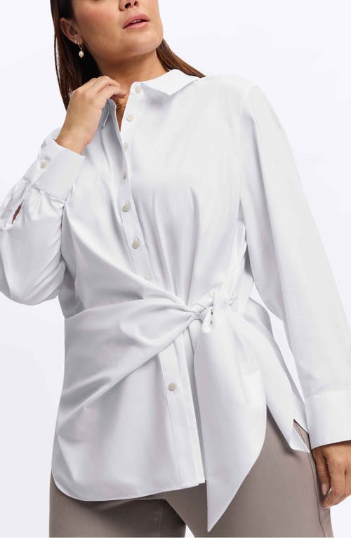 Foxcroft Sabine Side Tie Button-up Shirt In White