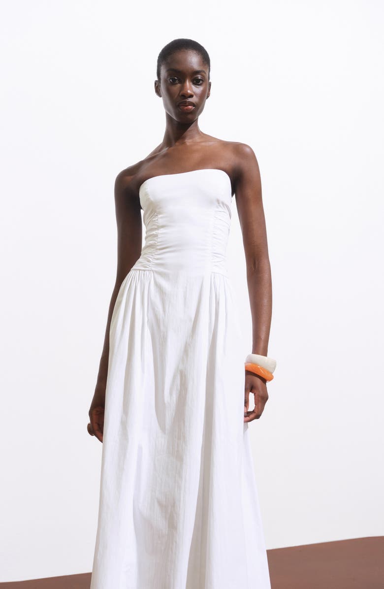 MANGO Strapless Cotton Blend Midi Dress, Alternate, color, White