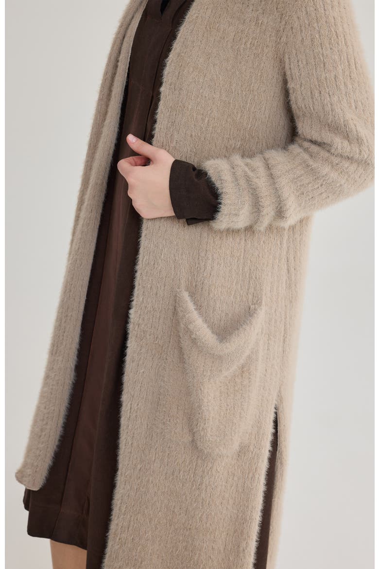 Lou Shaggy Knit Cardigan, Alternate, color, Beige