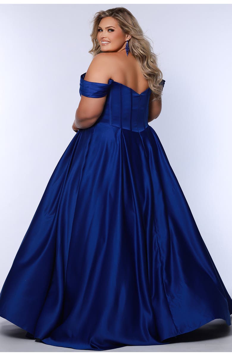 Sydney's Closet Sweetheart Neckline Off the Shoulder Plus Size A-line Gown, Alternate, color, Cobalt