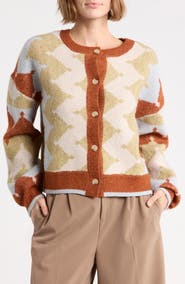 Bobeau Geo Jacquard Cardigan
