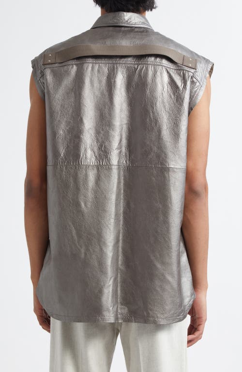 Rick Owens Metallilc Leather Sleeveless Snap-up Shirt Jacket In Gunmetal