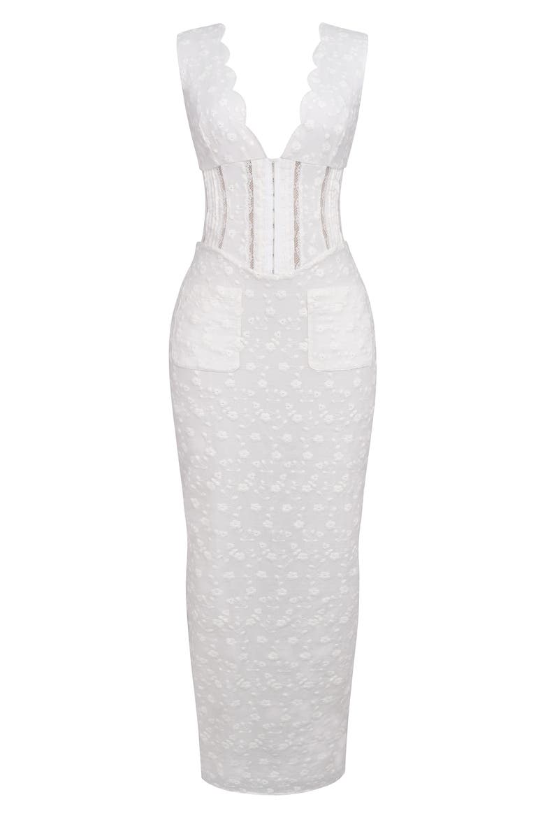 Sophina Embroidered Plunge Neck Bustier Dress, Alternate, color, WHITE