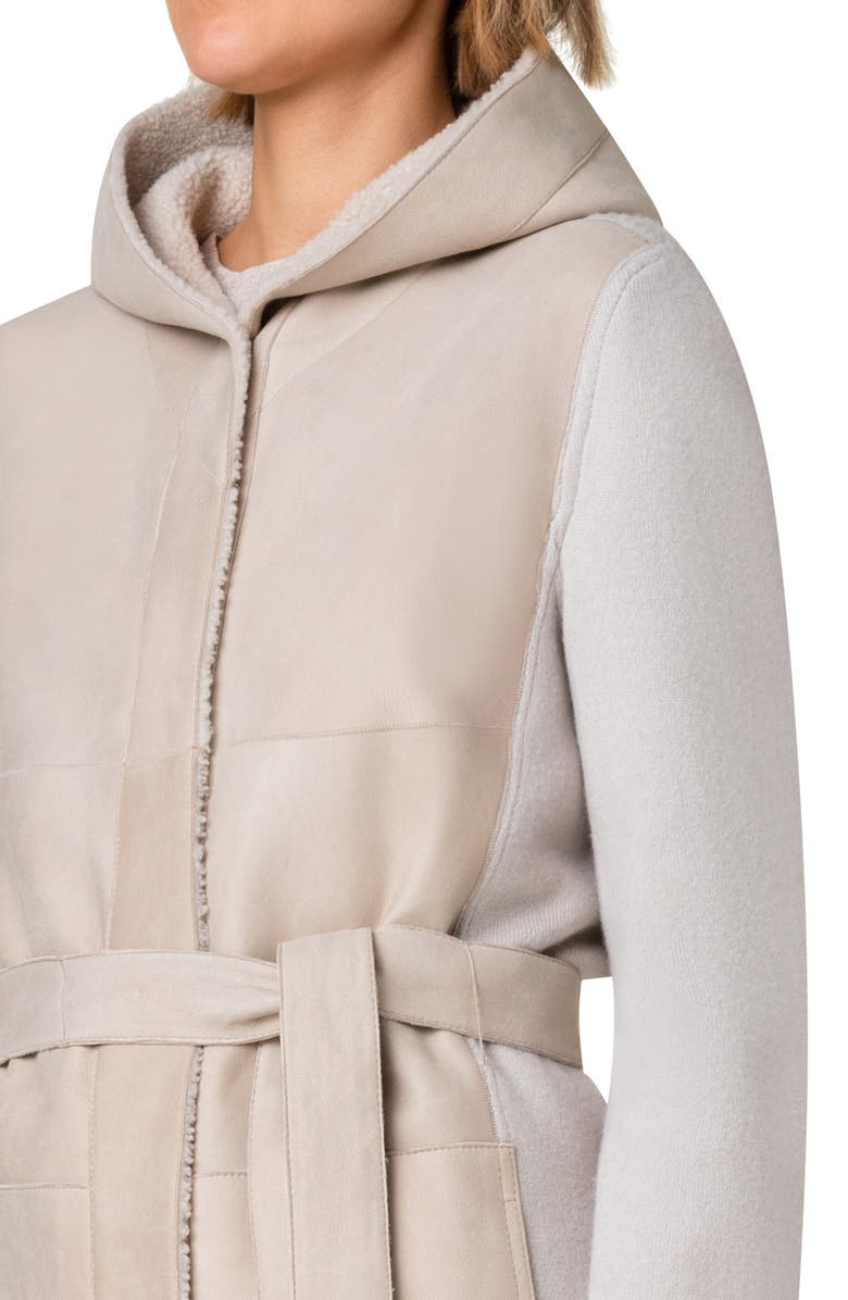 Akris Cashmere Stretch Knit & Genuine Shearling Hooded Coat, Alternate, color, 