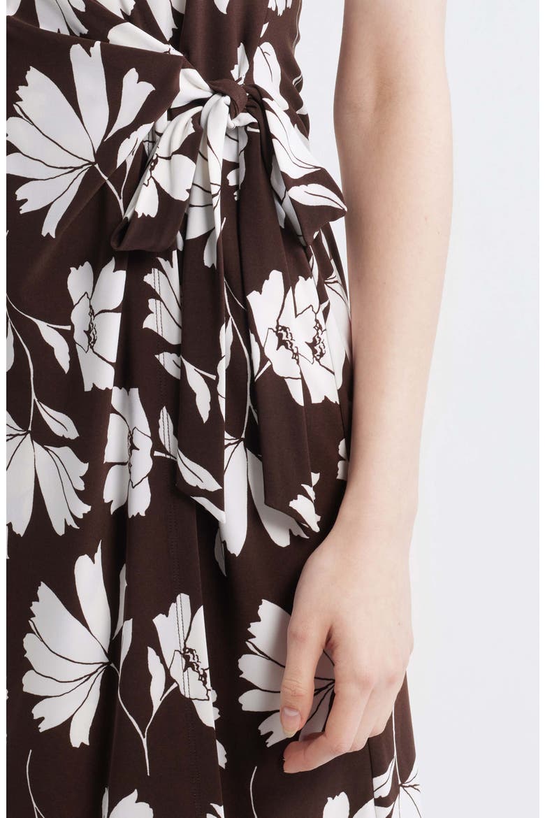 Two-Tone Floral Wrap Dress, Alternate, color, DARK CHOCOLATE/ WHITE DOVE