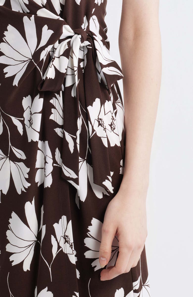 Anne Klein Two-Tone Floral Wrap Dress, Alternate, color, Dark Chocolate/ White Dove