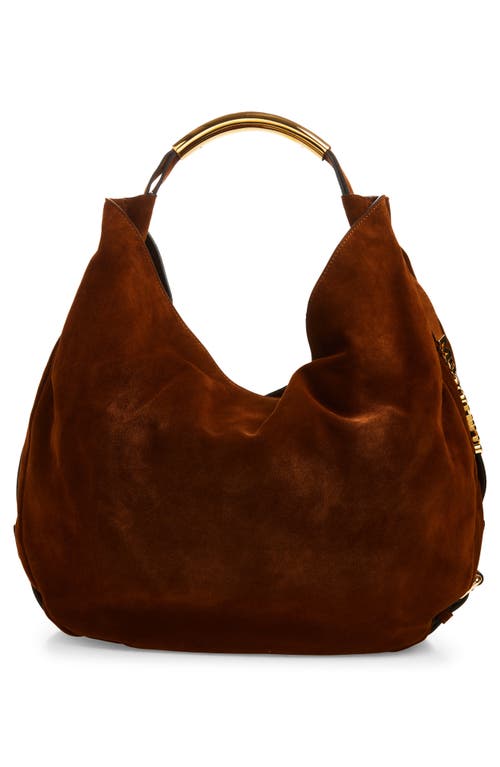 Moschino Handle Me Suede Hobo Bag In Brown